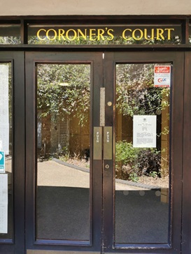 An image of the entrance to St Pancras Coroners Court